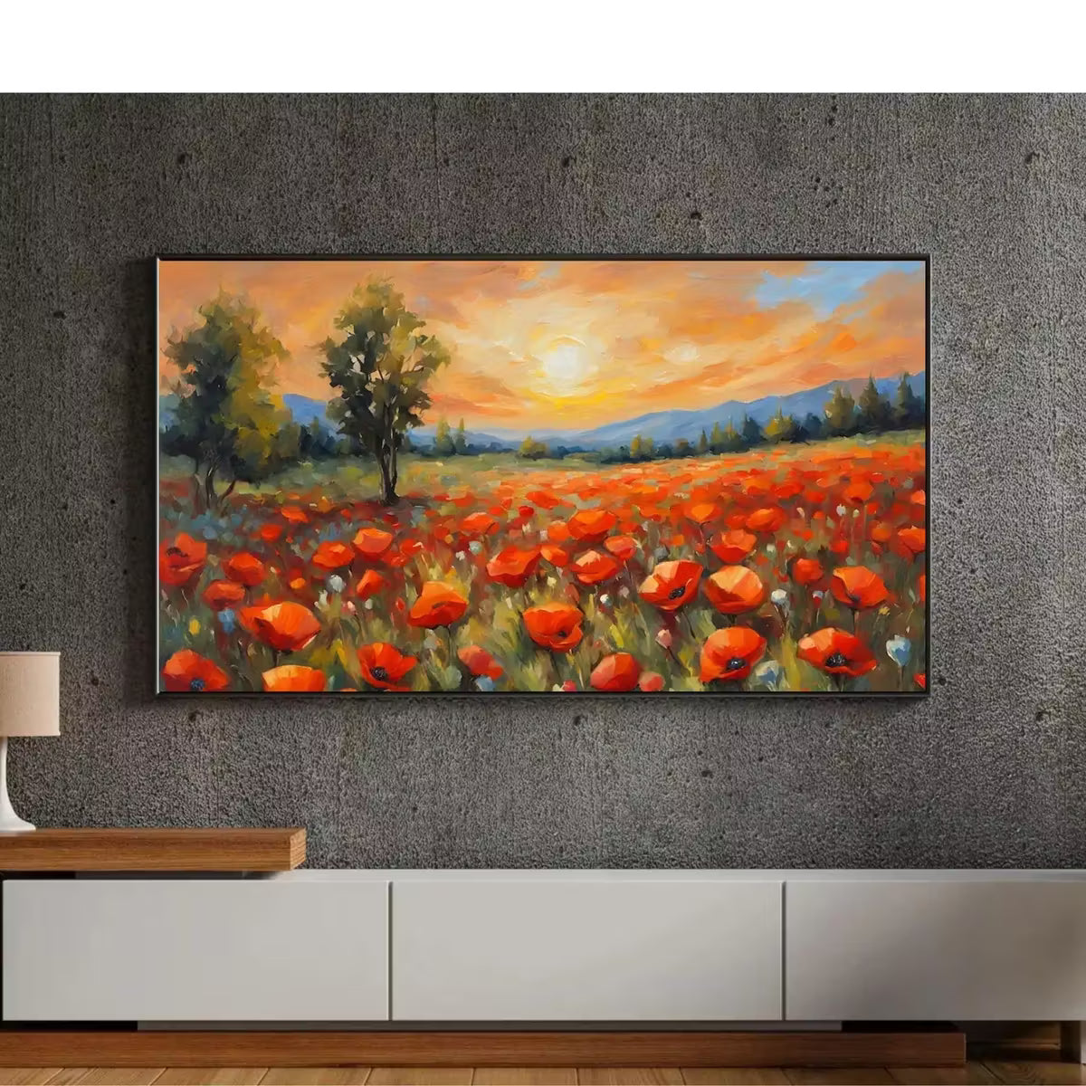 Poppy Field Art For Frame TV. Wildflowers Decor For Samsung Frame TV. Modern Landscape 4K Image For Artistic Display – Frame TV  Art