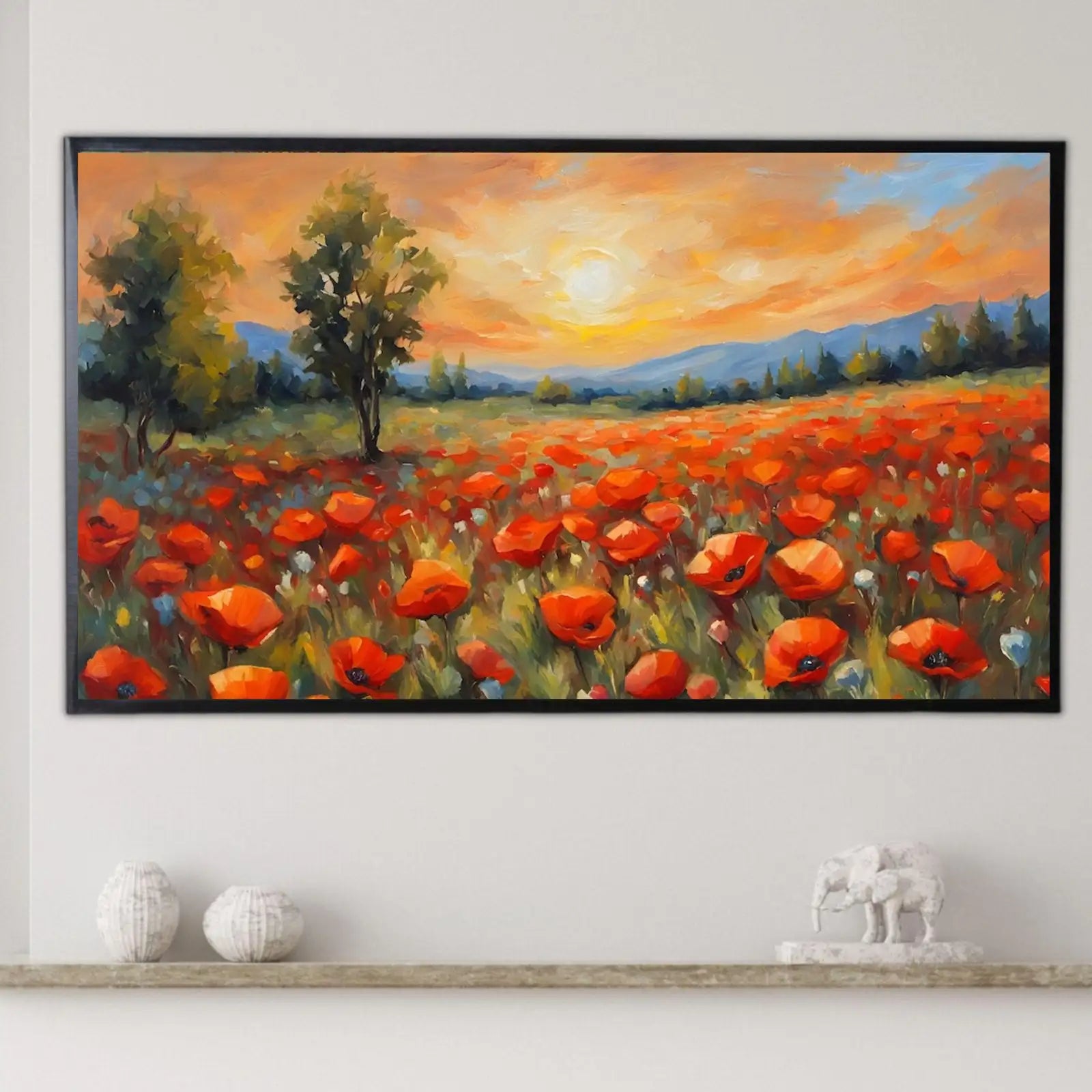 Poppy Field Art For Frame TV. Wildflowers Decor For Samsung Frame TV. Modern Landscape 4K Image For Artistic Display – Frame TV Digital Download Art – Digital Download