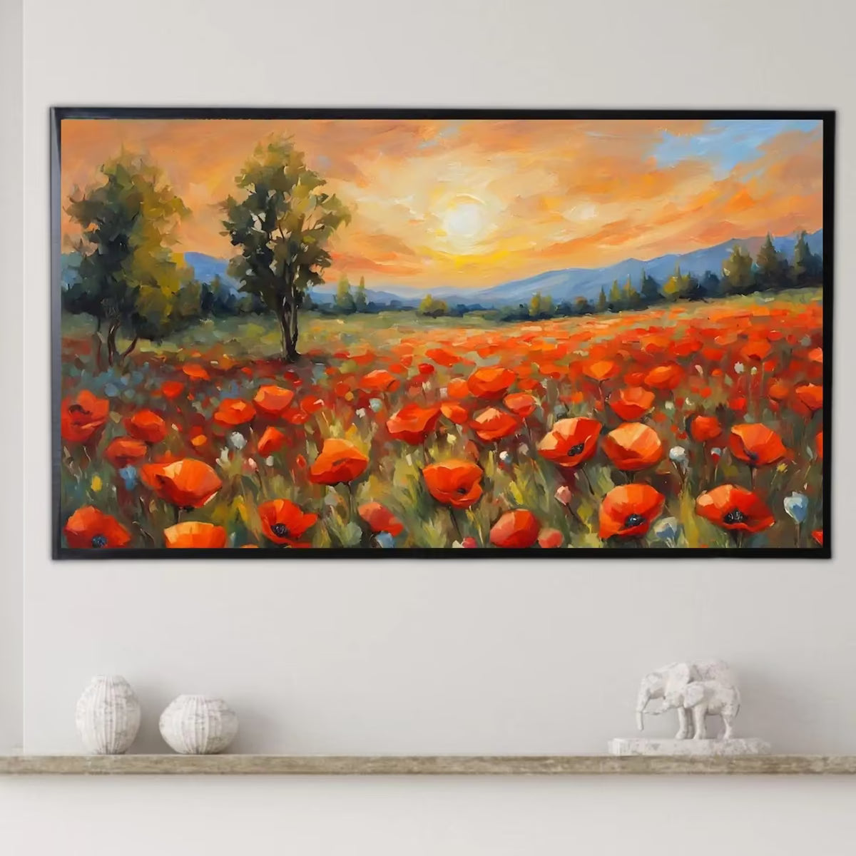 Poppy Field Art For Frame TV. Wildflowers Decor For Samsung Frame TV. Modern Landscape 4K Image For Artistic Display – Frame TV  Art