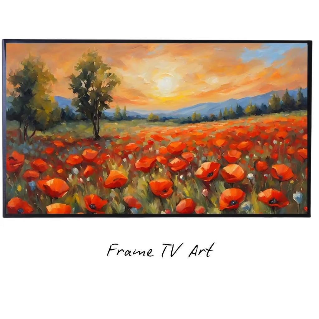 Poppy Field Art For Frame TV. Wildflowers Decor For Samsung Frame TV. Modern Landscape 4K Image For Artistic Display – Frame TV  Art