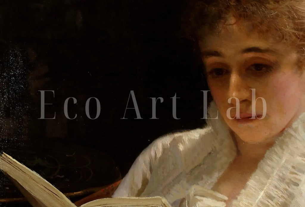 Included artwork preview showing first selection of artworks from Portrait of a Woman Reading. Vintage Printable Painting. Antique Oil Painting. Woman Reading Print. Moody Library Artwork. Printable Art.