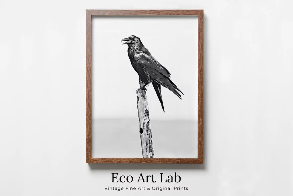 Printable Crow Painting. Crow on Branch Wall Art Instant Download Raven Decor. Black Crow Painting. Digital Raven Print Downloadable Art – Printable Wall Art