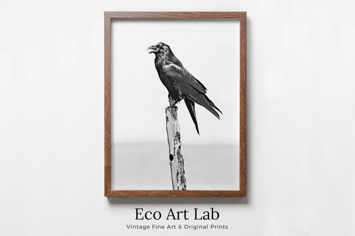 Printable Crow Painting. Crow on Branch Wall Art Instant Download Raven Decor. Black Crow Painting. Digital Raven Print Downloadable Art – Printable Wall Art