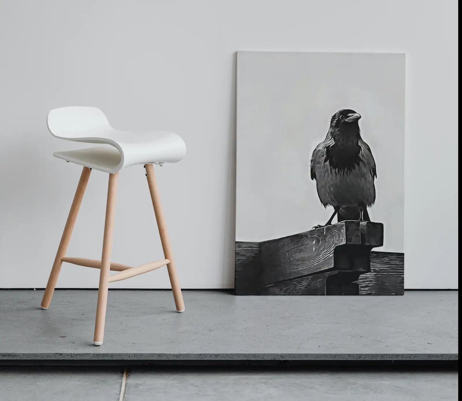 Detail view of artwork from Printable Crow Painting. Crow Wall Art Instant Download Raven Decor. Black Bird Print Animal Painting. Digital Raven Print Downloadable Art. (variation 1)