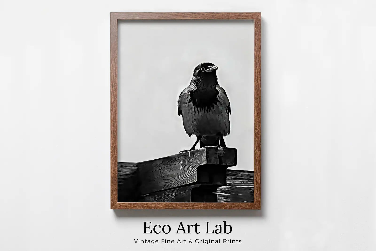 Framed view of Printable Crow Painting. Crow Wall Art Instant Download Raven Decor. Black Bird Print Animal Painting. Digital Raven Print Downloadable Art – printable wall art digital download.