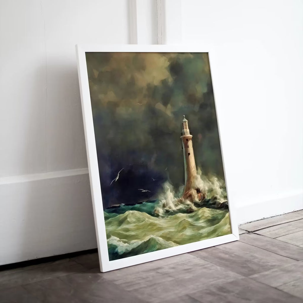 Printable Wall Art Lighthouse Painting. Lighthouse in a Storm at Sea. Nautical Wall Art, Lighthouse Vertical Poster Print. Nautical Decor – Printable Wall Art