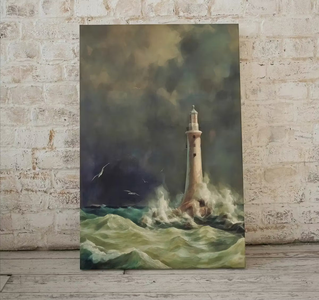 Printable Wall Art Lighthouse Painting. Lighthouse in a Storm at Sea. Nautical Wall Art, Lighthouse Vertical Poster Print. Nautical Decor – Printable Wall Art