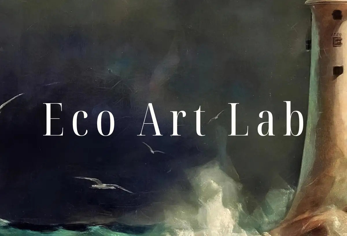 Detail view of artwork from Printable Wall Art Lighthouse Painting. Lighthouse in a Storm at Sea. Nautical Wall Art, Lighthouse Vertical Poster Print. Nautical Decor. (variation 2)
