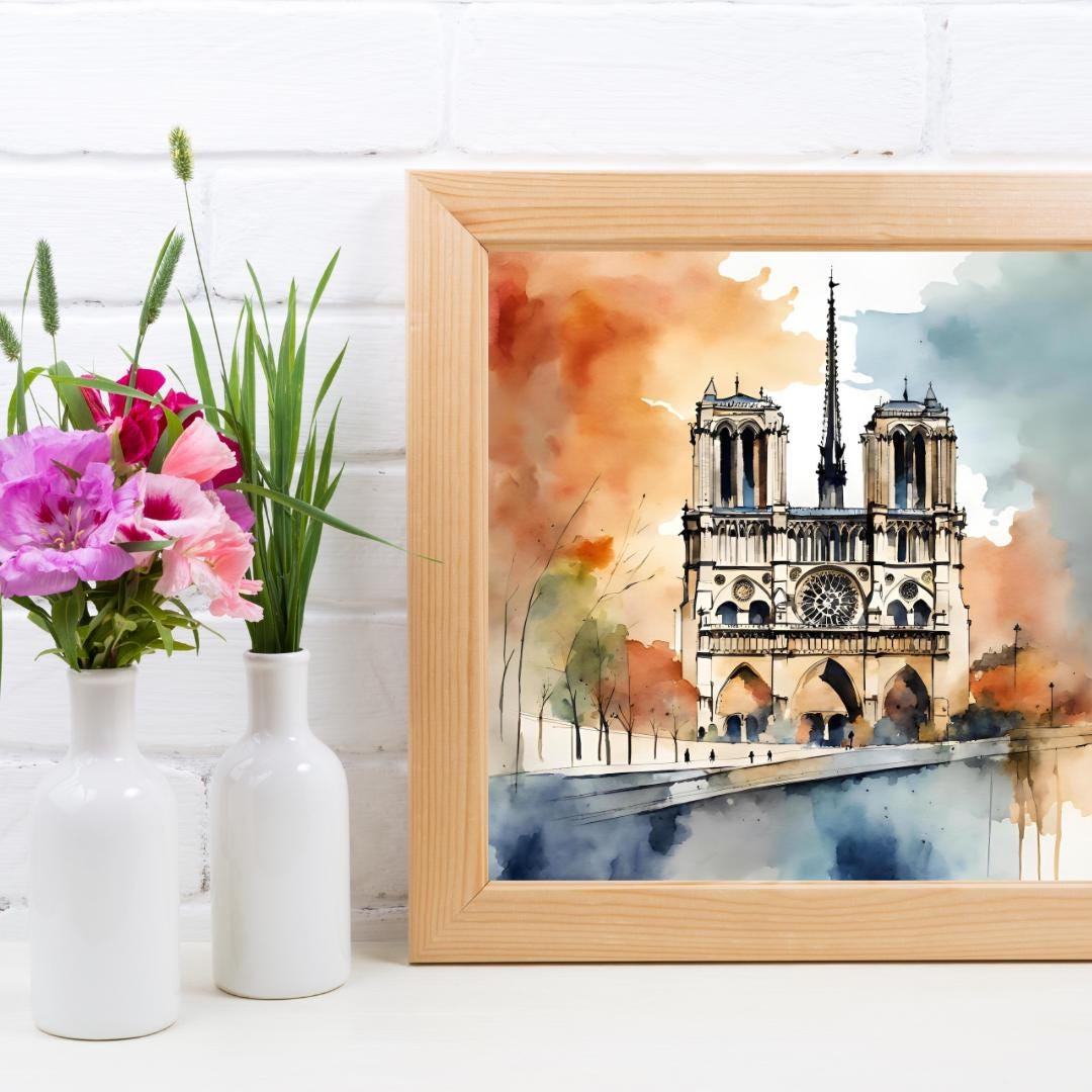 Printable Wall Art | Paris Notre Dame Watercolor Decor | Modern Minimalist Square Home Digital Download – Printable Wall Art Digital Download – Digital Download