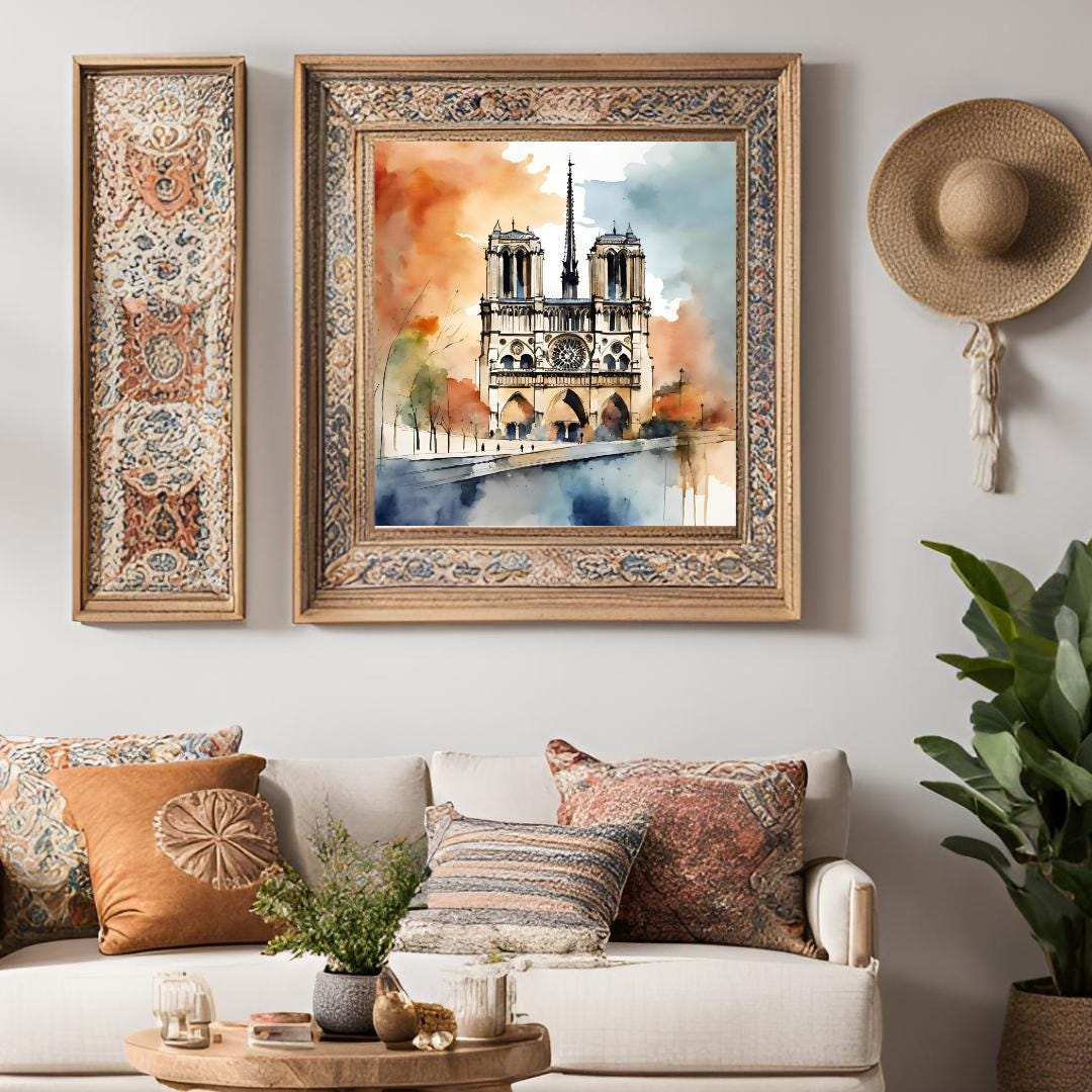 Printable Wall Art | Paris Notre Dame Watercolor Decor | Modern Minimalist Square Home Digital Download – Printable Wall Art Digital Download – Digital Download