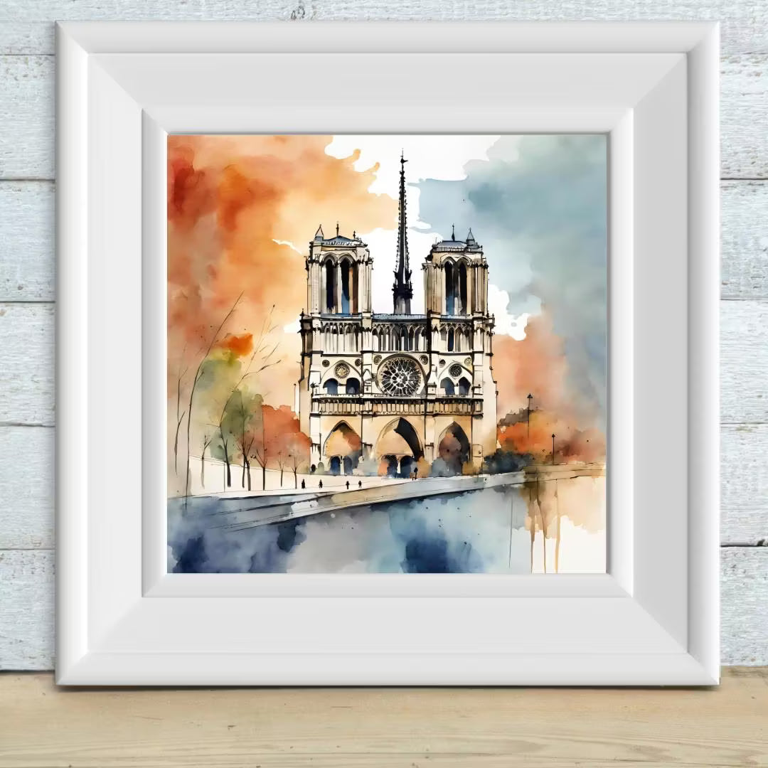 Printable Wall Art | Paris Notre Dame Watercolor Decor | Modern Minimalist Square Home  – Printable Wall Art