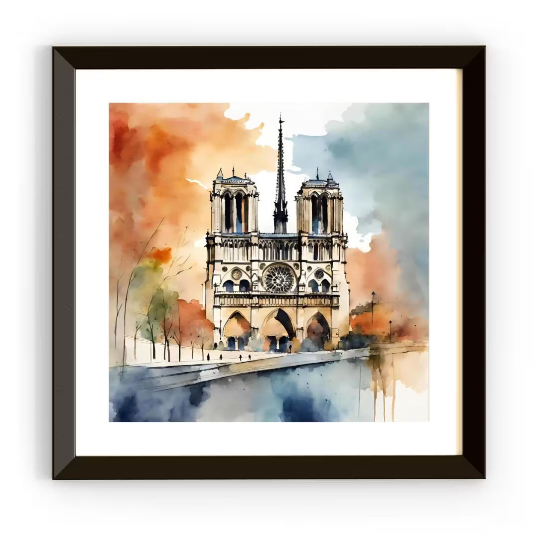 Printable Wall Art | Paris Notre Dame Watercolor Decor | Modern Minimalist Square Home  – Printable Wall Art