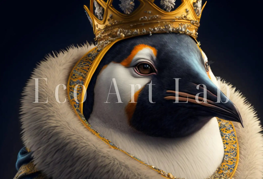 Detail view of artwork from Queen Penguin Digital Art Print. Printable Wall Art. Modern Penguin Artwork. Instant Download. Contemporary Poster. Penguin Portrait. (variation 1)