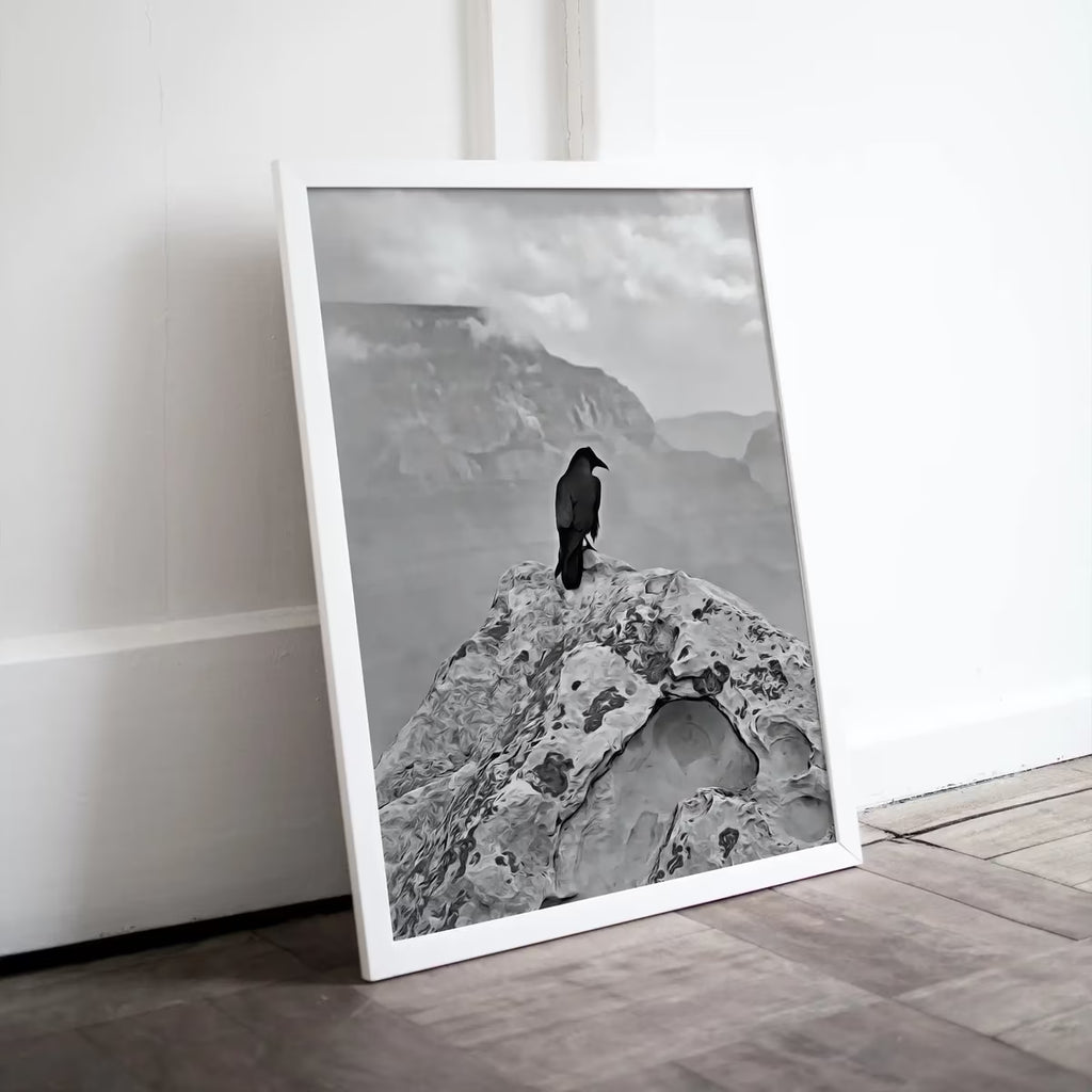 Raven Painting on Rock in Grand Canyon Print. Instant Download Digital Crow Painting Raven Art. Black and White Printable Wall Art Poster – Printable Wall Art