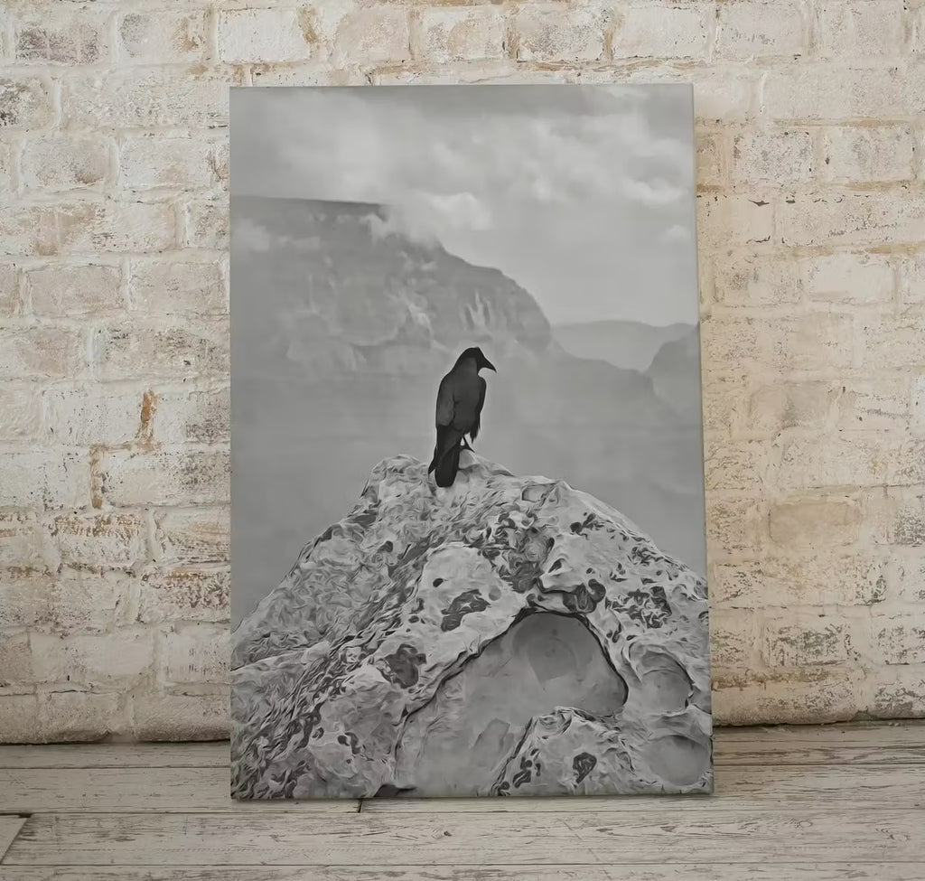 Raven Painting on Rock in Grand Canyon Print. Instant Download Digital Crow Painting Raven Art. Black and White Printable Wall Art Poster – Printable Wall Art