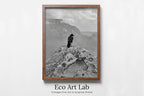 Framed view of Raven Painting on Rock in Grand Canyon Print. Instant Download Digital Crow Painting Raven Art. Black and White Printable Wall Art Poster – printable wall art digital download.
