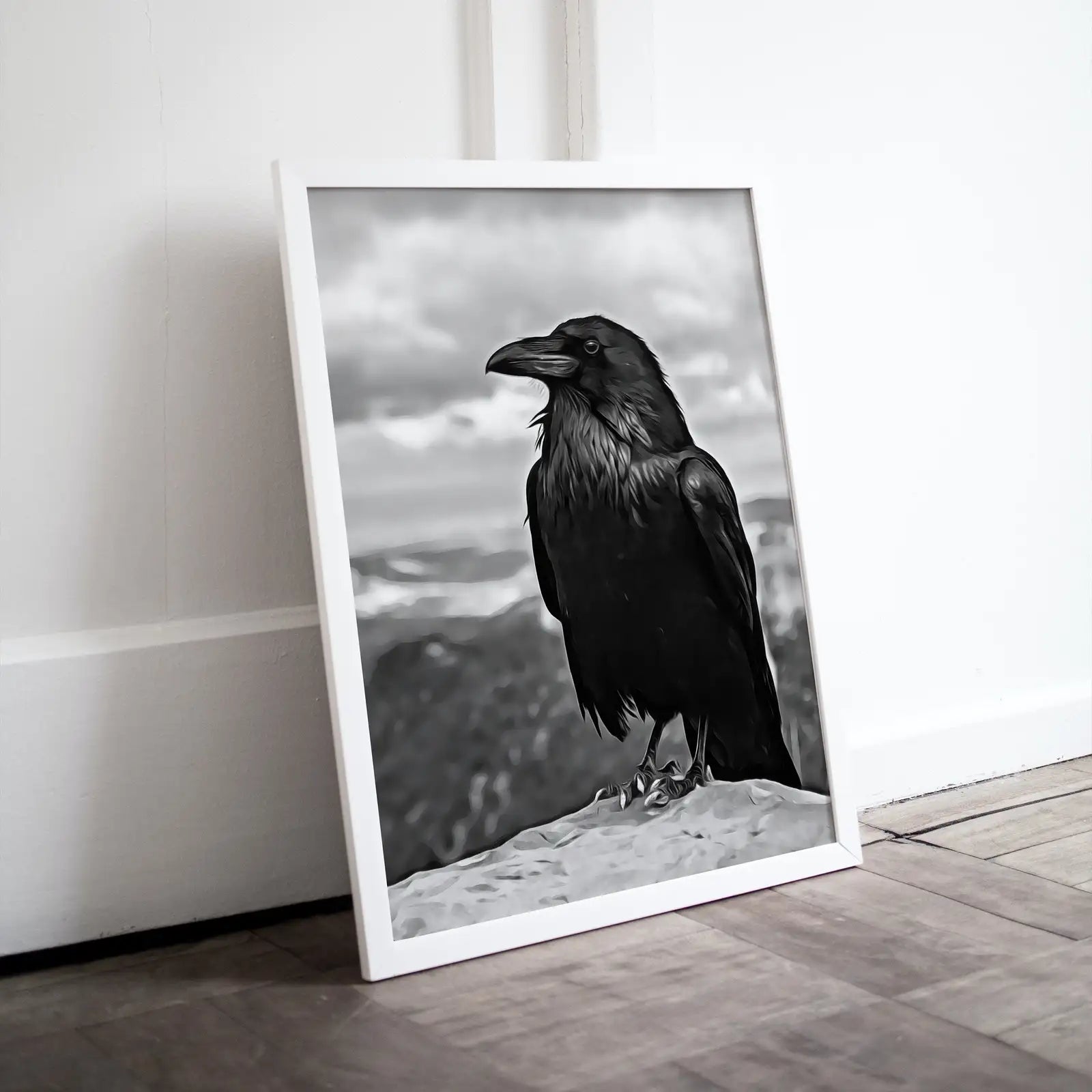 Raven Sitting on Rock Printable Digital Bird Painting. Instant Download Crow Painting Raven Art. Black and White Printable Wall Art Poster – Printable Wall Art Digital Download – Digital Download