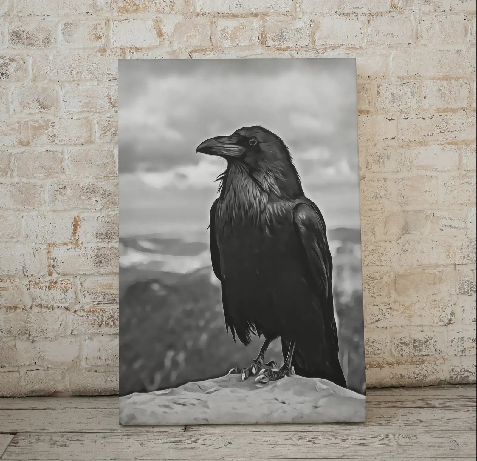 Raven Sitting on Rock Printable Digital Bird Painting. Instant Download Crow Painting Raven Art. Black and White Printable Wall Art Poster – Printable Wall Art Digital Download – Digital Download