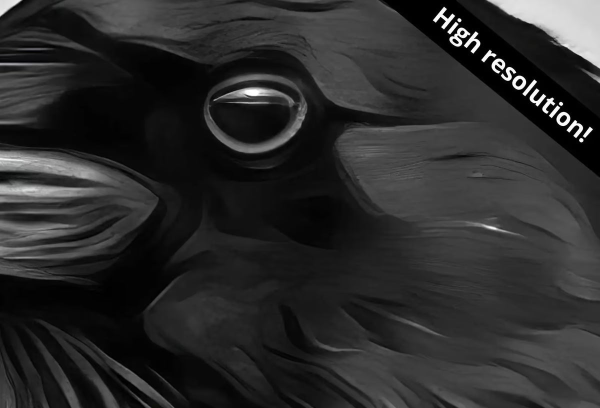 Raven Sitting on Rock Printable Digital Painting. Instant Download Crow Painting Raven Art. Black and White Printable Wall Art Poster – Printable Wall Art