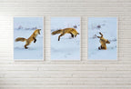 Detail view of artwork from Red Fox Hunting in Snow Set of 3 Prints, Fox Wall Art, Jumping Fox Painting, Set of Three Prints, Gallery Wall Set, Downloadable Prints. (variation 1)