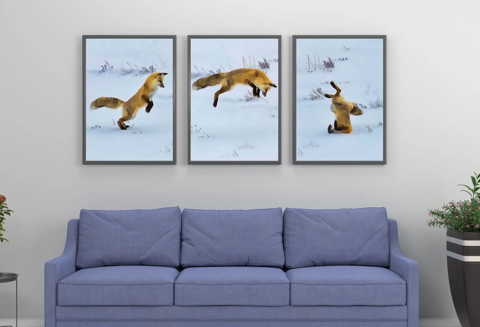 Second included artwork preview from Red Fox Hunting in Snow Set of 3 Prints, Fox Wall Art, Jumping Fox Painting, Set of Three Prints, Gallery Wall Set, Downloadable Prints featuring various scenes.