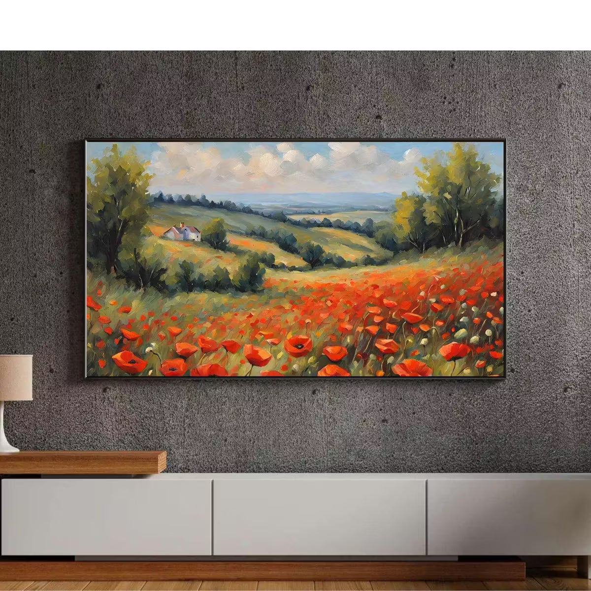 Red Poppies Art For Frame TV. Colorful Wall Floral Artwork For Home. Landscape Oil Painting Decor For Modern Interior – Frame TV  Art