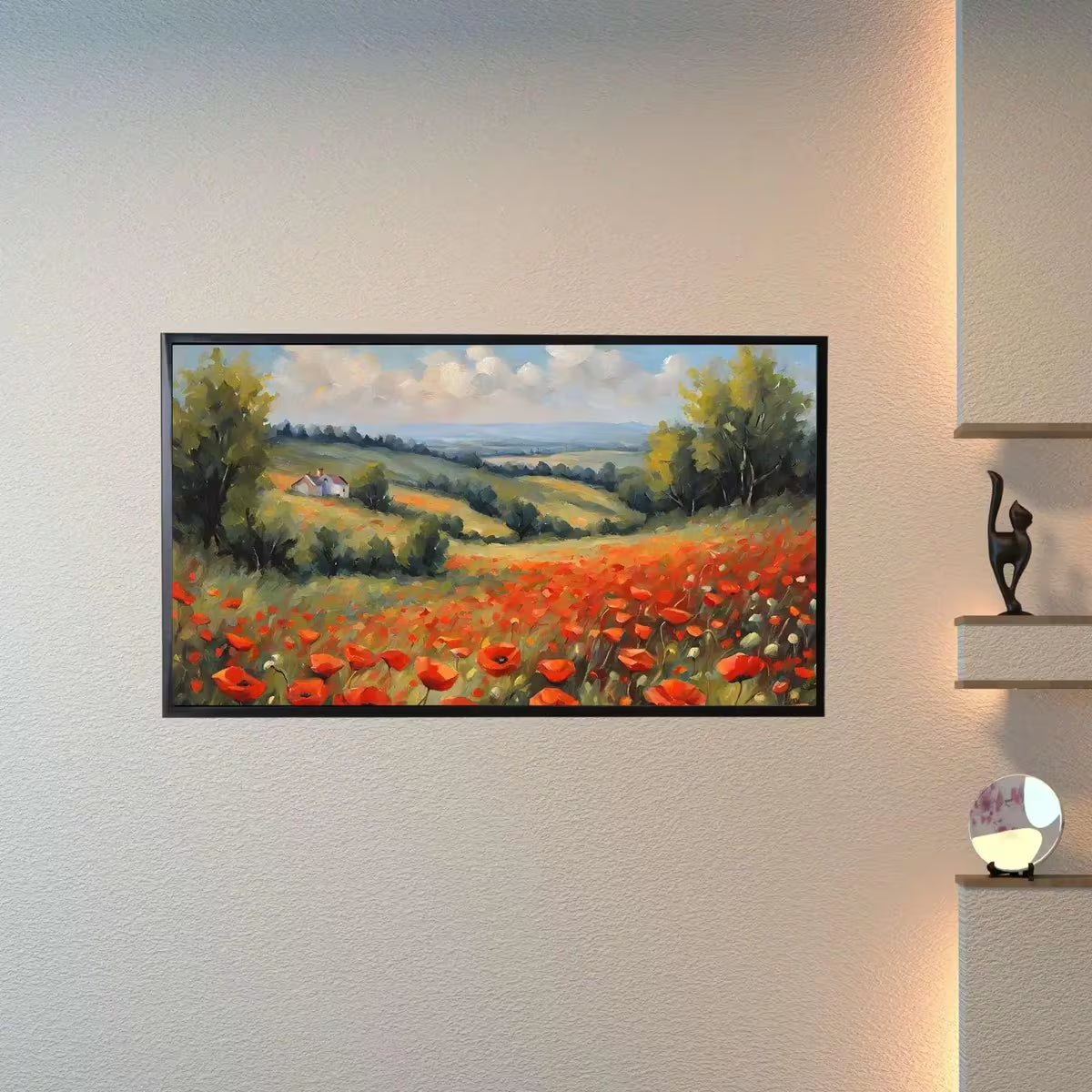Red Poppies Art For Frame TV. Colorful Wall Floral Artwork For Home. Landscape Oil Painting Decor For Modern Interior – Frame TV  Art
