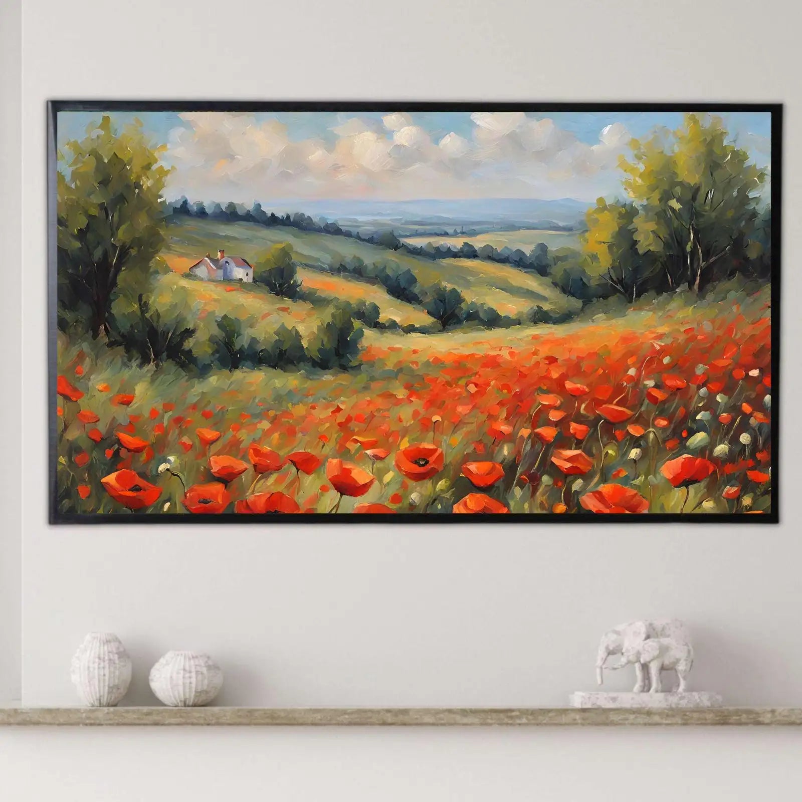 Red Poppies Art For Frame TV. Colorful Wall Floral Artwork For Home. Landscape Oil Painting Decor For Modern Interior – Frame TV Digital Download Art – Digital Download