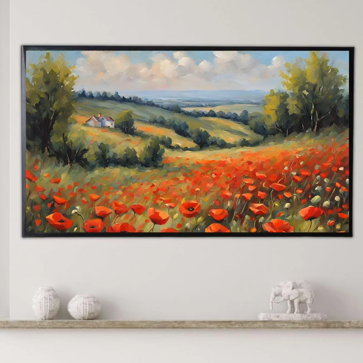 Red Poppies Art For Frame TV. Colorful Wall Floral Artwork For Home. Landscape Oil Painting Decor For Modern Interior – Frame TV  Art