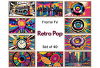 Retro Pop Art for Samsung Frame Tv or Hisense Canvas Tv - Maximalist Wall Art. Funky Decor Whimsical Art Frame tv Set of 40 displayed on Samsung Frame TV on a living room wall.
