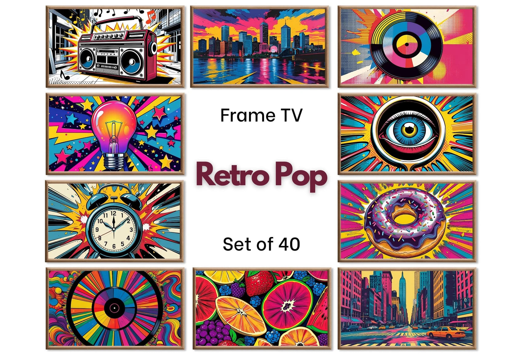 Retro Pop Art for Samsung Frame Tv or Hisense Canvas Tv - Maximalist Wall Art. Funky Decor Whimsical Art Frame tv Set of 40 – Frame TV Art Set (Digital Download)