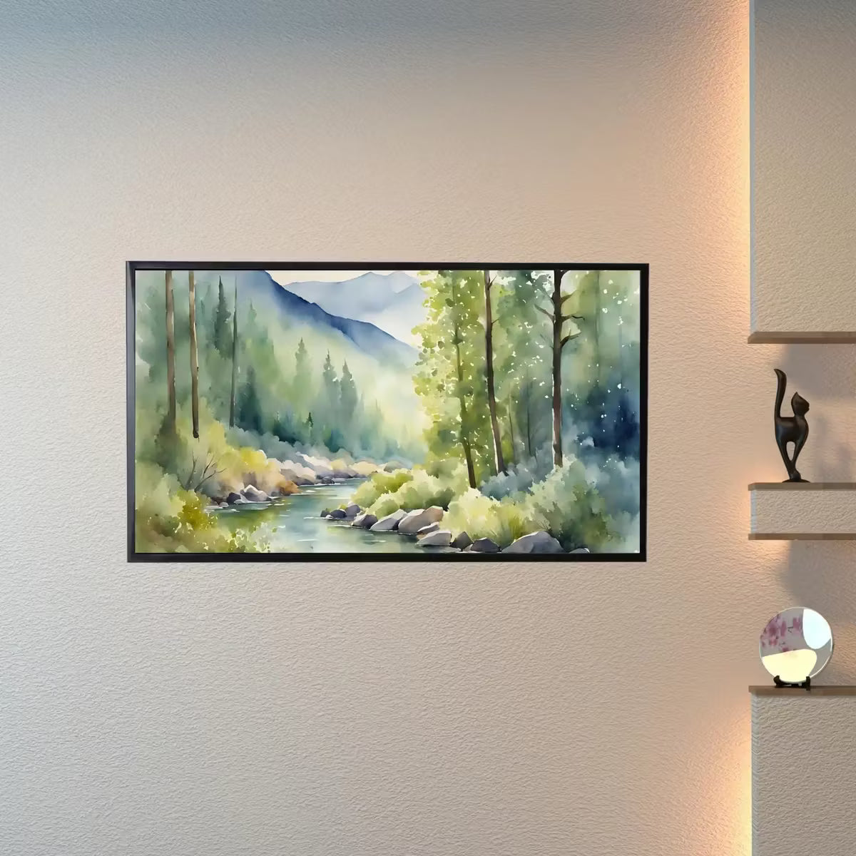 River Forest Art I Minimalist Mountain Watercolor Decor I Frame TV Wall Art for Samsung Frame TV – Frame TV  Art