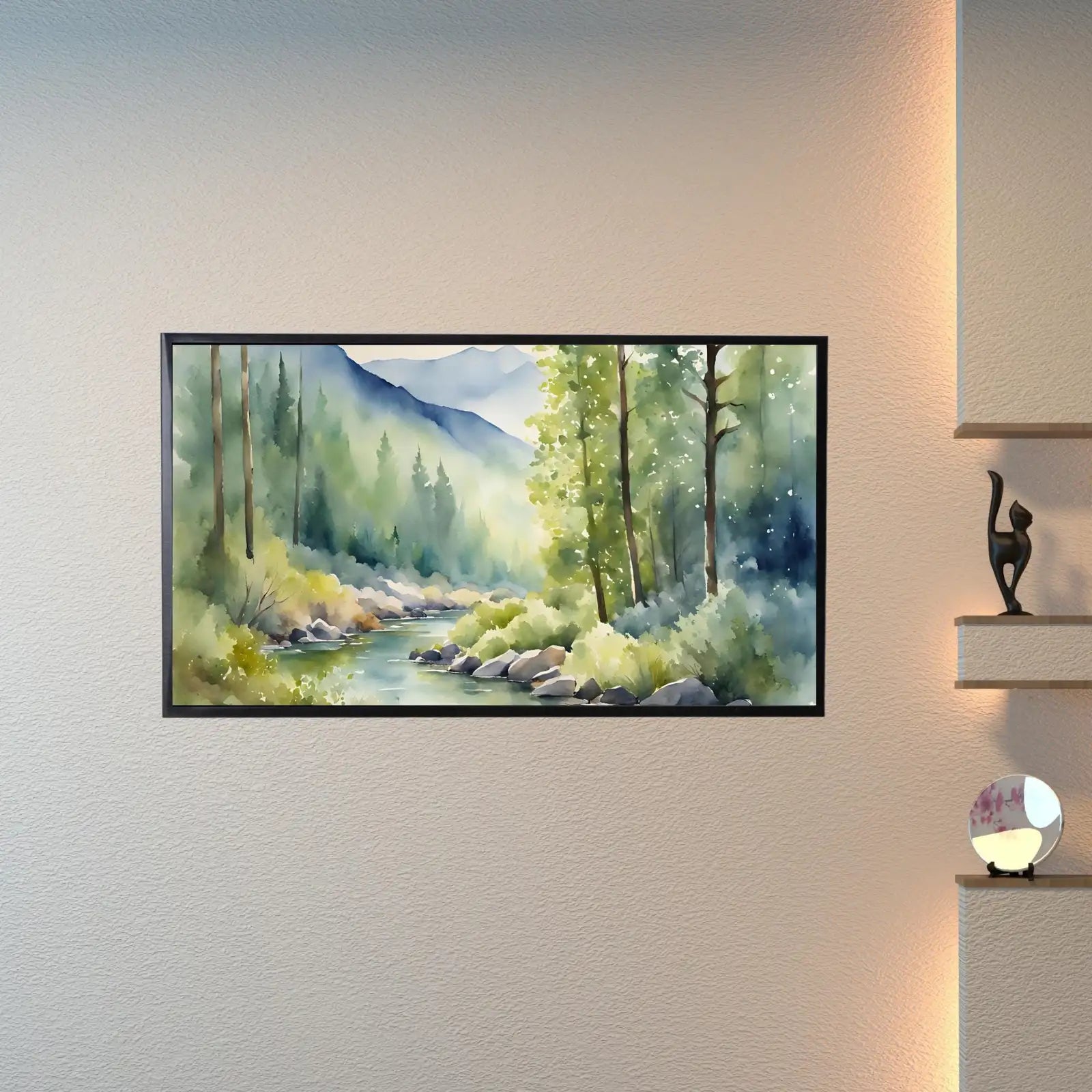River Forest Art I Minimalist Mountain Watercolor Decor I Frame TV Wall Art for Samsung Frame TV – Frame TV Digital Download Art – Digital Download