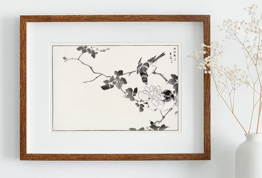 Robin Birds and Rose Vintage Japanese Painting. Japanese Wall Art Printable Poster. 19th Century Japanese Vintage Wall Art, Bird Asian Art – Printable Wall Art