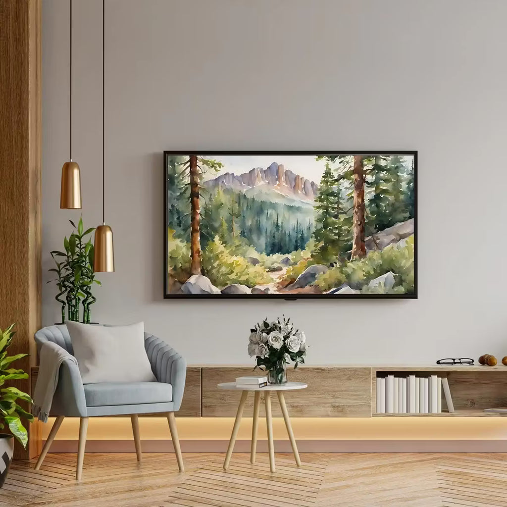 Rocky Mountains Art For Frame TV. Forest Watercolor Nature Landscape. 4K Nature Decor. Instant Download – Frame TV  Art