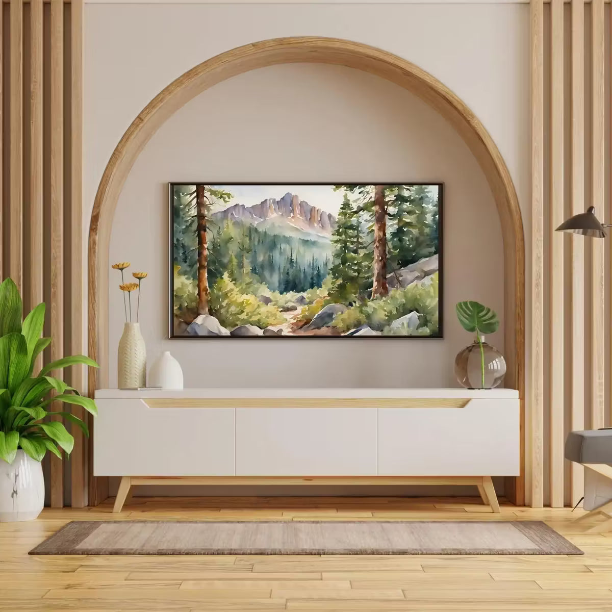 Rocky Mountains Art For Frame TV. Forest Watercolor Nature Landscape. 4K Nature Decor. Instant Download – Frame TV  Art