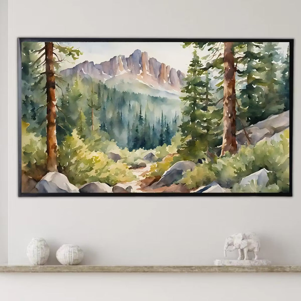 Rocky Mountains Art For Frame TV. Forest Watercolor Nature Landscape. 4K Nature Decor. Instant Download – Frame TV  Art