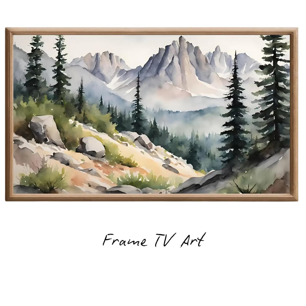 Rocky Mountains Art For Frame TV I Watercolor Decor For Samsung Frame TV I Minimalist Nature Landscape Prints – Frame TV  Art
