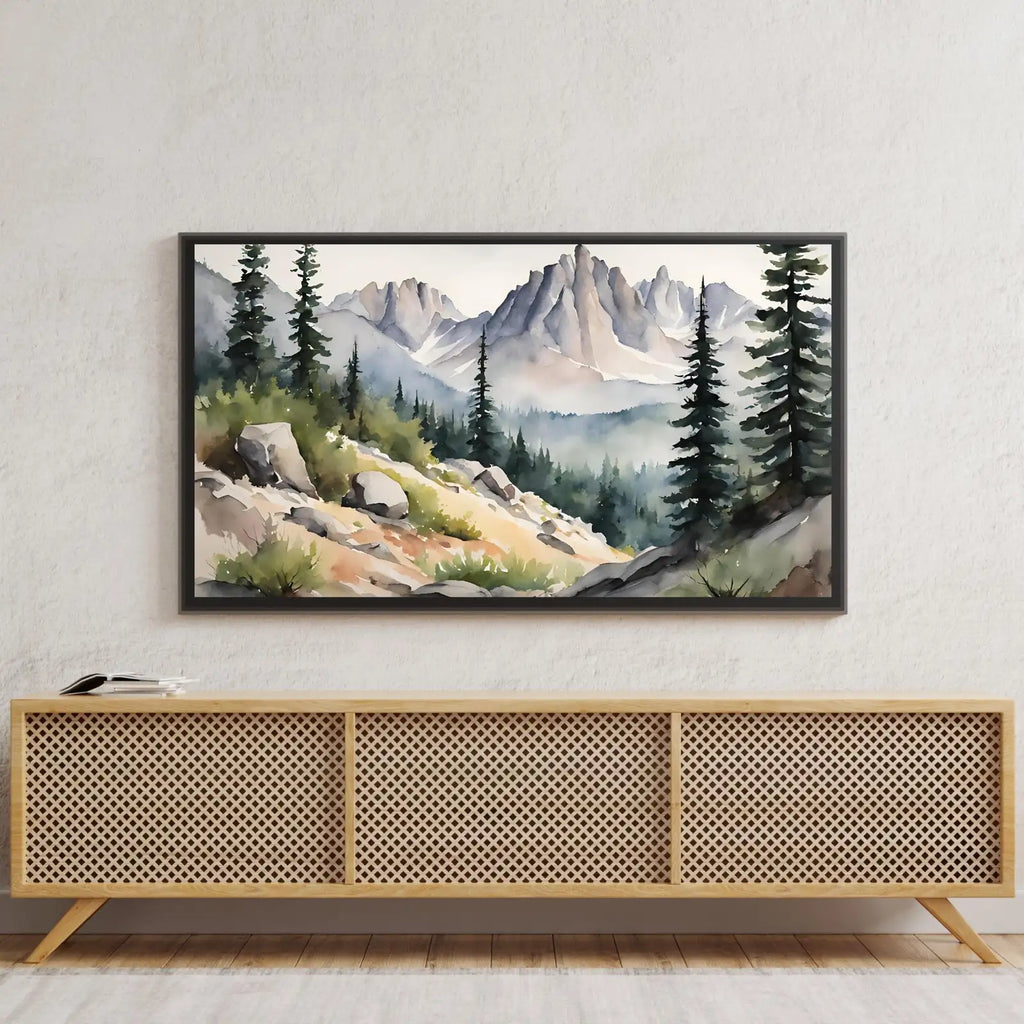 Rocky Mountains Art For Frame TV I Watercolor Decor For Samsung Frame TV I Minimalist Nature Landscape Prints – Frame TV Digital Download Art – Digital Download