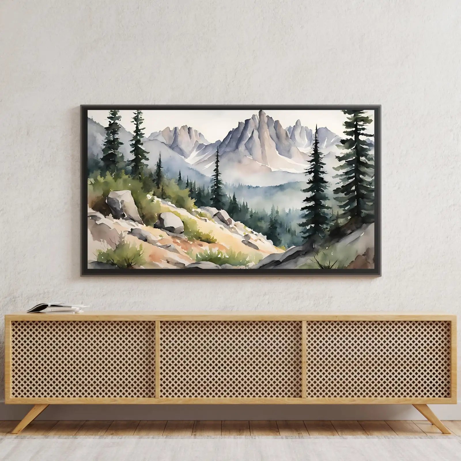 Rocky Mountains Art For Frame TV I Watercolor Decor For Samsung Frame TV I Minimalist Nature Landscape Prints – Frame TV Digital Download Art – Digital Download