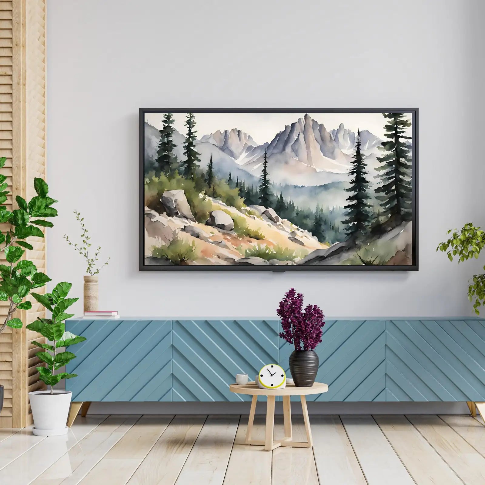 Rocky Mountains Art For Frame TV I Watercolor Decor For Samsung Frame TV I Minimalist Nature Landscape Prints – Frame TV Digital Download Art – Digital Download