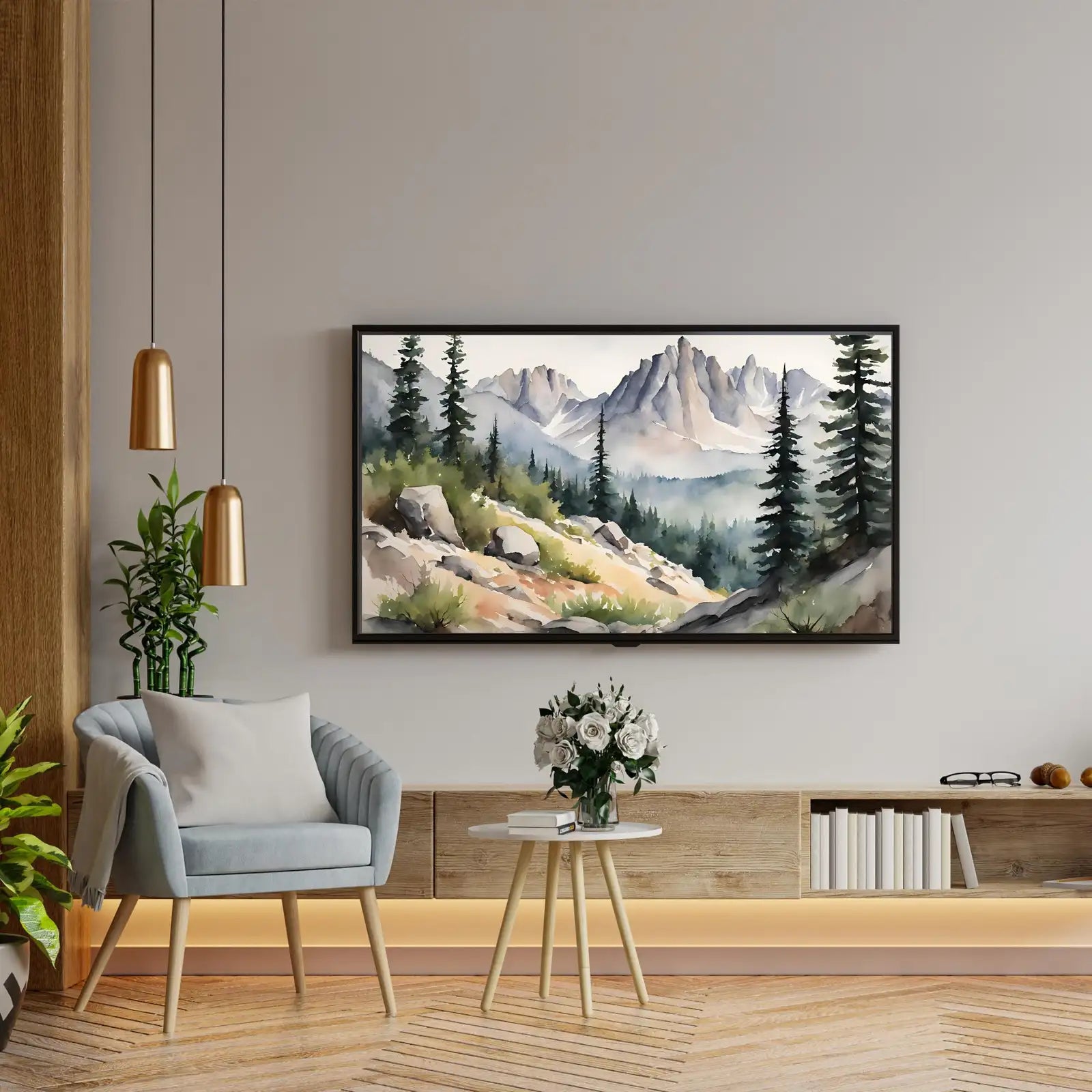 Rocky Mountains Art For Frame TV I Watercolor Decor For Samsung Frame TV I Minimalist Nature Landscape Prints – Frame TV Digital Download Art – Digital Download
