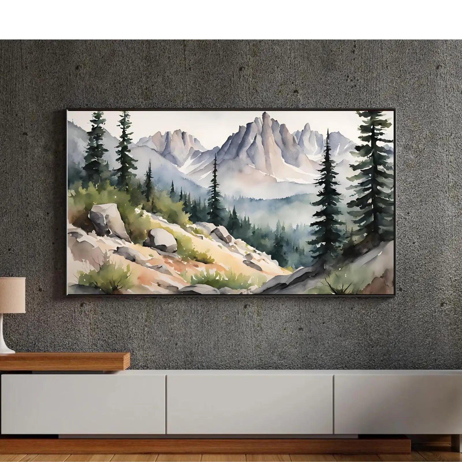 Rocky Mountains Art For Frame TV I Watercolor Decor For Samsung Frame TV I Minimalist Nature Landscape Prints – Frame TV Digital Download Art – Digital Download