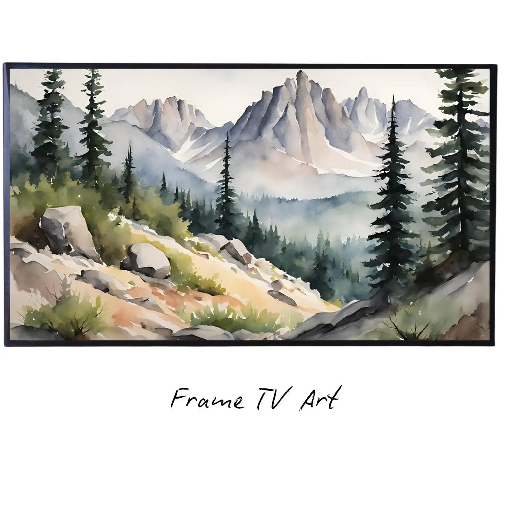 Rocky Mountains Art For Frame TV I Watercolor Decor For Samsung Frame TV I Minimalist Nature Landscape Prints – Frame TV Digital Download Art – Digital Download