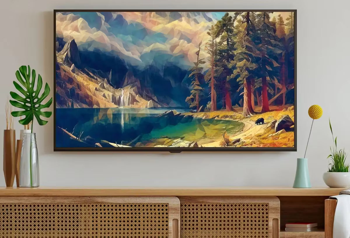 Rocky Mountains Landscape Painting w/ Bear, Frame TV Art, , Digital Art for TV, Colorful Wall Art, Artwork for The Frame TV – Frame TV  Art