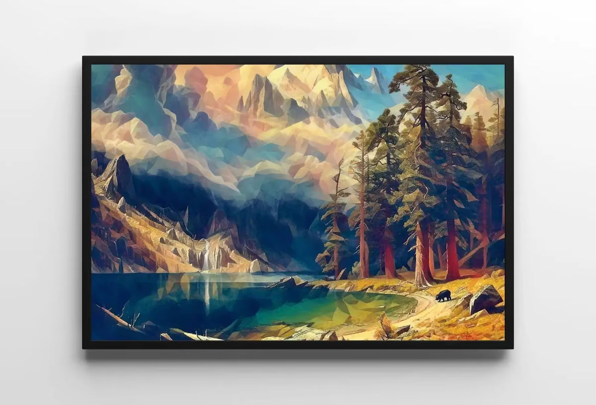 Rocky Mountains Landscape Painting with a Bear, Colorful Printable Wall Art, Home or Office Decor, Nature Print Digital Art Instant Download – Printable Wall Art