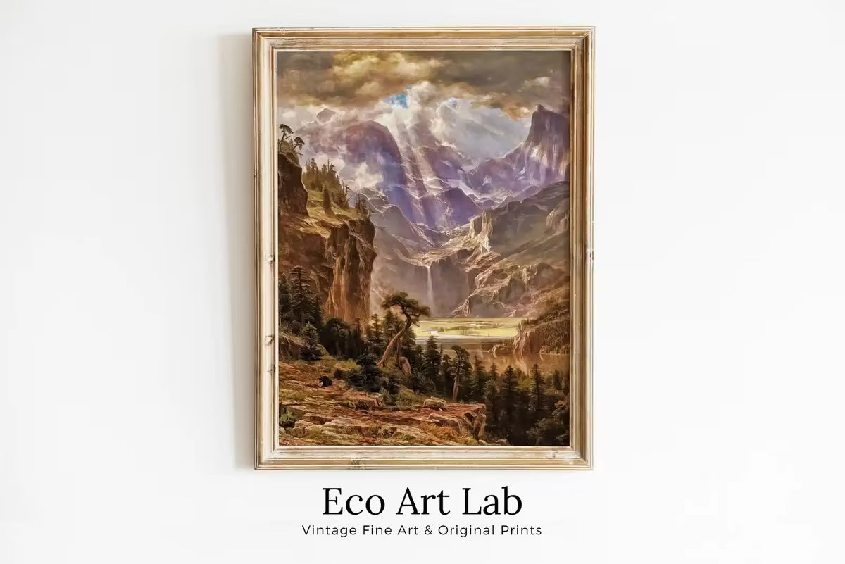 Rocky Mountains Sunset With Sun Rays Painting, Colorful Printable Wall Art, Home or Office Decor, Nature Print Digital Art Instant Download – Printable Wall Art Set