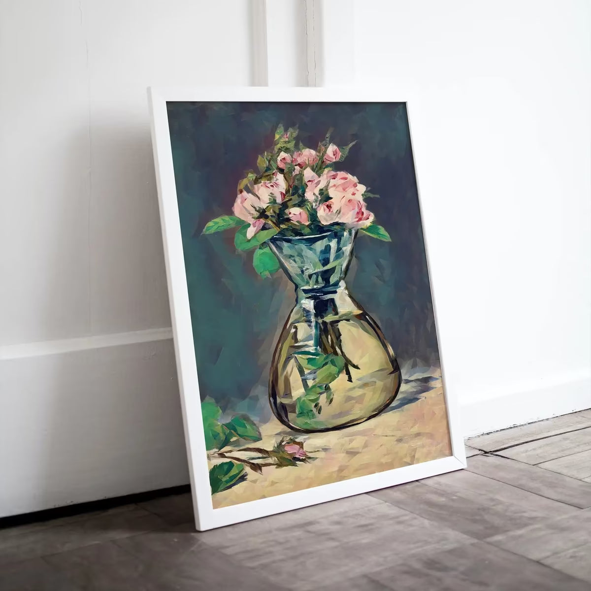Roses in Glass Vase Botanical Still Life Painting Printable Digital Wall Art. Remastered Vintage Print Retro Style Colorful Instant Download – Printable Wall Art