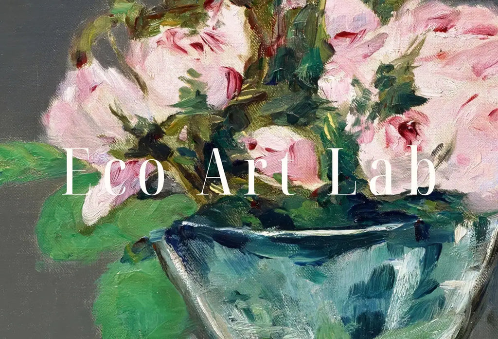 Detail view of artwork from Roses in Vase Painting, Famous Édouard Manet Art Print. Instant Download Printable Manet Fine Art. Vintage Still Life Pink Roses Painting. (variation 2)