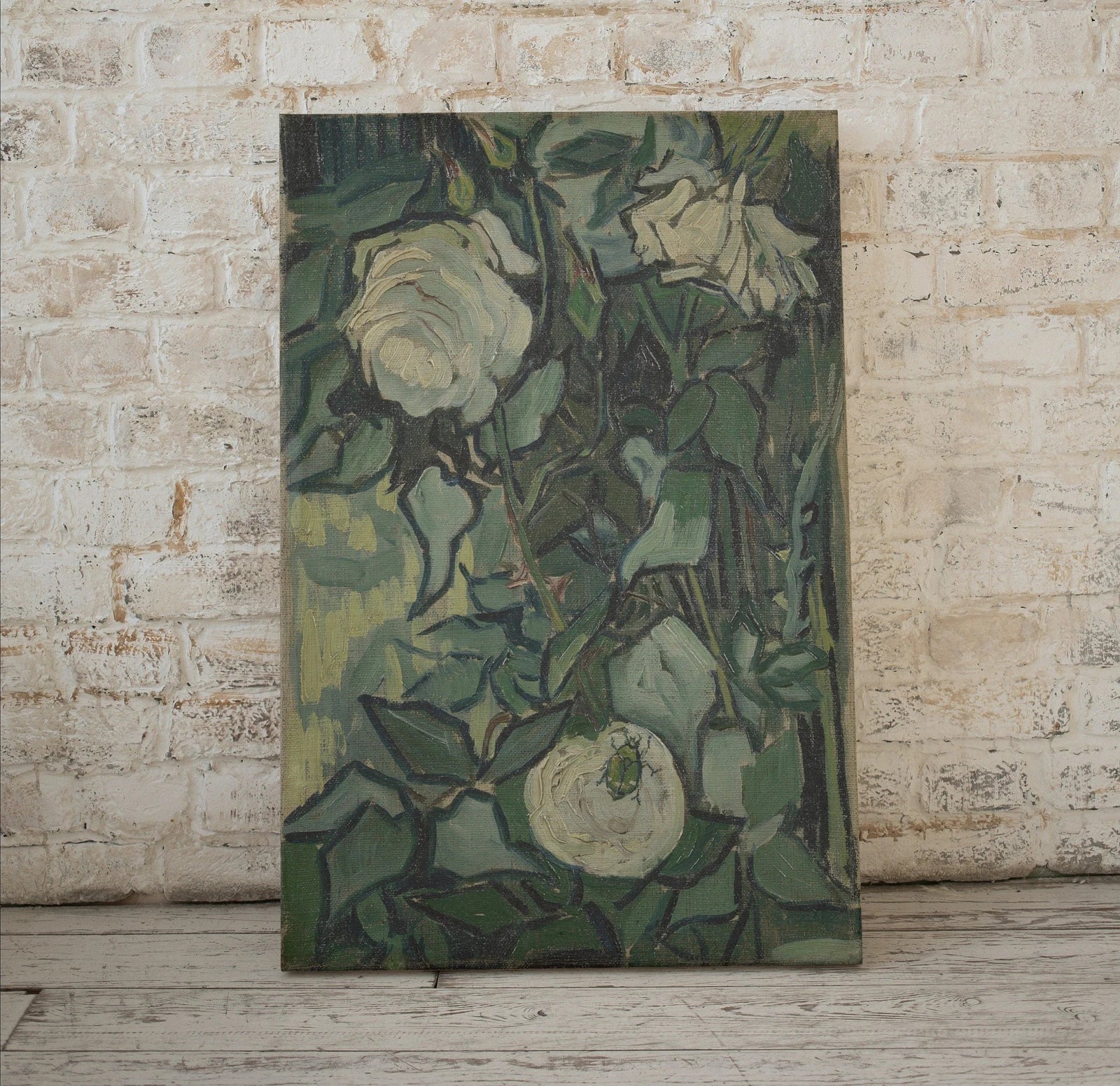Tableau de roses célèbre de Van Gogh. Art de jardin de Van Gogh imprimable. Art botanique vintage. Tableau de roses blanches.